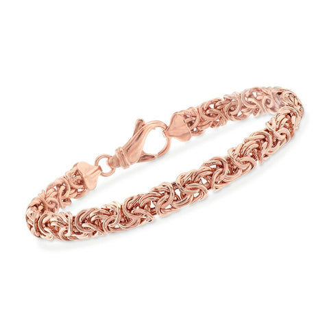 Classic 14K Rose Gold Plating Byzantine Design Chain Bracelet