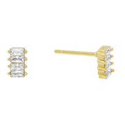 White  Emerald Cut Linear Stud Earrings in 14K Gold (Multiple Options)