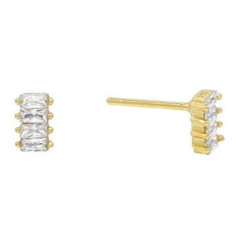 White  Emerald Cut Linear Stud Earrings in 14K Gold (Multiple Options)