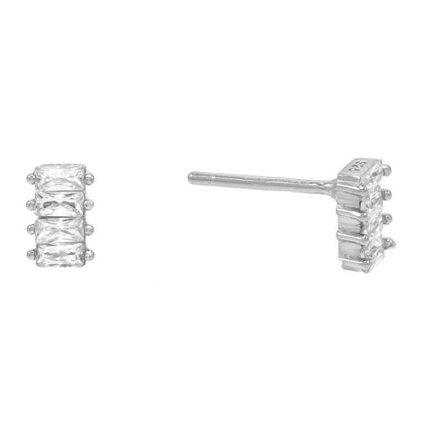 White Austrian Emerald Cut Linear Stud Earrings in 14K Gold (Multiple Options) ITALY Design  - ALILY