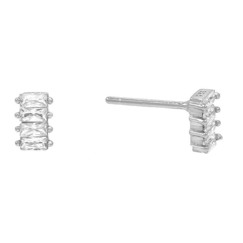 White  Emerald Cut Linear Stud Earrings in 14K Gold (Multiple Options)