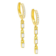 Simulated Gemstone Dangling Pav'e Clip On Earrings in 14K Gold - Four Options ITALY Design  - ALILY