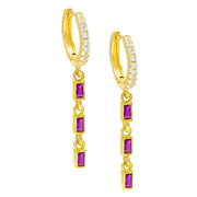 Simulated Gemstone Dangling Pav'e Clip On Earrings in 14K Gold - Four Options ITALY Design  - ALILY