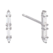 White  Emerald Cut Linear Stud Earrings in 14K Gold (Multiple Options)