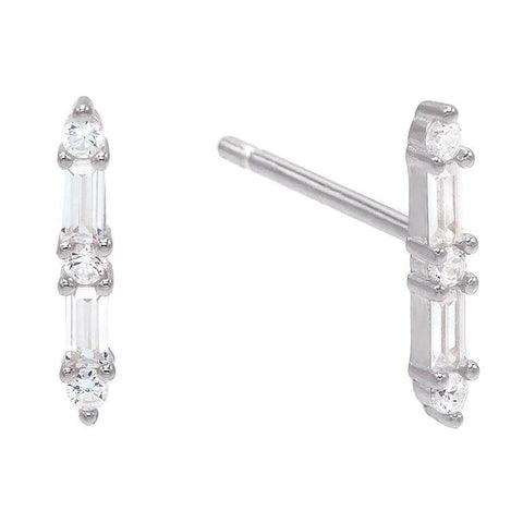 White  Emerald Cut Linear Stud Earrings in 14K Gold (Multiple Options)