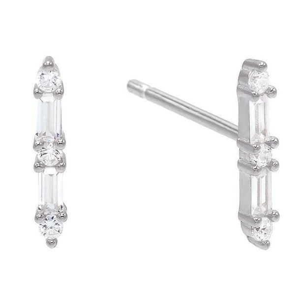 White  Emerald Cut Linear Stud Earrings in 14K Gold (Multiple Options)