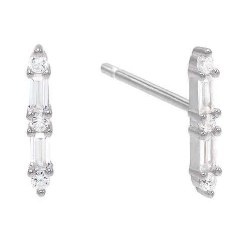 White Austrian Emerald Cut Linear Stud Earrings in 14K Gold (Multiple Options) ITALY Design  - ALILY