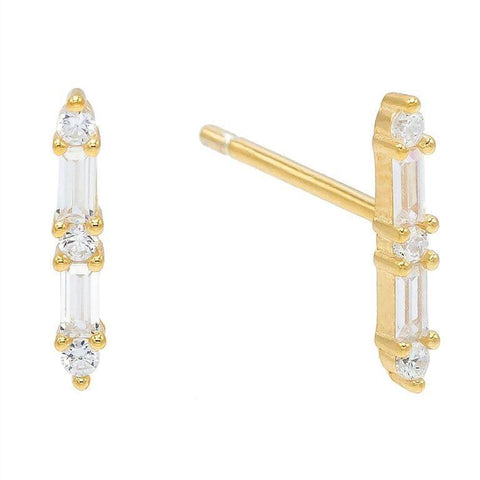 White  Emerald Cut Linear Stud Earrings in 14K Gold (Multiple Options)