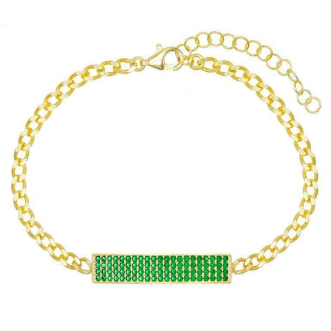 Pave Emerald Chain Bracelet 7.8" +2" Embellished with  Crystals in 18K Gold Plated
