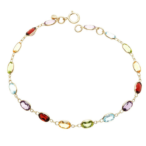 Simulated Multi Gemstone Rainbow Bracelet in 14K Gold ITALY Design  - ALILY