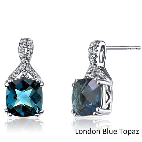 2.00 CT Cushion Cut London Blue Topaz Stud Earring in 18K White Gold Plated, Earring, ALILY , ALILY   jewelryjewelry deals, swarovski crystal jewelry, groupon jewelry,, jewelry for mom, 