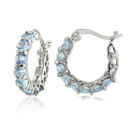 4.00 CT Tanzantine Gemstone 1" French Lock Hoop Earringin 18K White Gold Plated, Earring, ALILY , ALILY   jewelryjewelry deals, swarovski crystal jewelry, groupon jewelry,, jewelry for mom, 