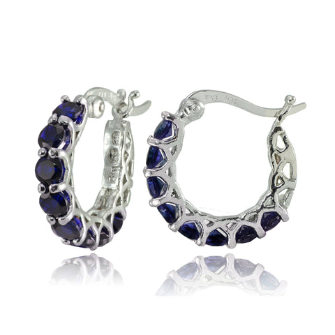 4.00 CT Sapphire Gemstone 1" French Lock Hoop Earringin 18K White Gold Plated, Earring, ALILY , ALILY   jewelryjewelry deals, swarovski crystal jewelry, groupon jewelry,, jewelry for mom, 