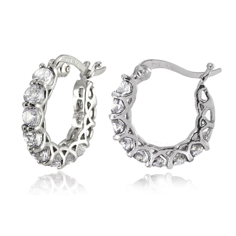 4.00 CT Austrian Crystal 1" French Lock Hoop Earringin 18K White Gold Plated, Earring, ALILY , ALILY   jewelryjewelry deals, swarovski crystal jewelry, groupon jewelry,, jewelry for mom, 