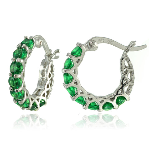 4.00 CT Emerald Gemstone 1" French Lock Hoop Earringin 18K White Gold Plated, Earring, ALILY , ALILY   jewelryjewelry deals, swarovski crystal jewelry, groupon jewelry,, jewelry for mom, 