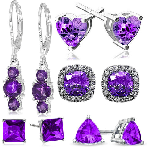 5 Piece Assorted Earring Set made With Crystals with Luxe Box - Amethyst ITALY Design