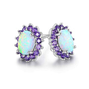 0.25 CTTW White Fire Opal and Amethyst Stud Earrings in 18K White Gold