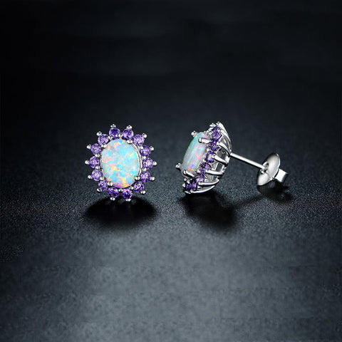 0.25 CTTW White Fire Opal and Amethyst Stud Earrings in 18K White Gold