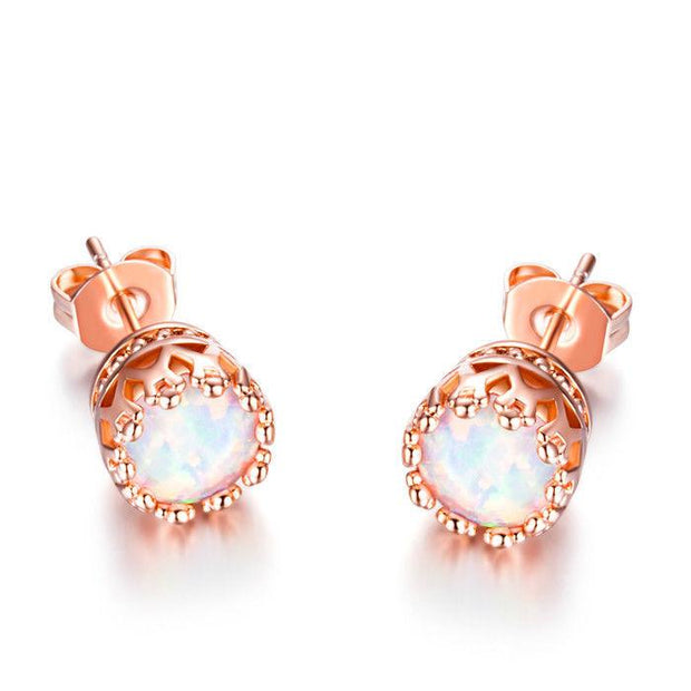 Fire Opal Crown Stud Earrings in 18K Rose Gold Plating, Earring, ALILY , ALILY   jewelryjewelry deals, swarovski crystal jewelry, groupon jewelry,, jewelry for mom, 