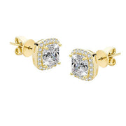 Princess Cut Halo Stud Earrings in 14K White Gold Plating Made with Austrian Crystals ITALY Design  - ALILY