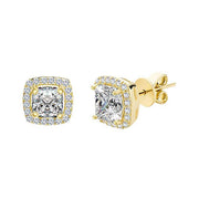 Princess Cut Halo Stud Earrings in 14K White Gold Plating Made with Austrian Crystals ITALY Design  - ALILY