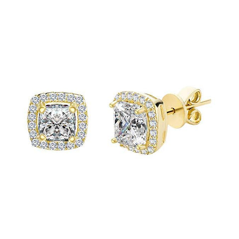 Princess Cut Halo Stud Earrings in 14K White Gold Plating Made with Austrian Crystals ITALY Design  - ALILY