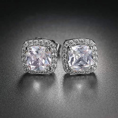 Halo Stud Earring with Adjustable Tennis Bracelet made With Austrian Crystals with Luxe Box - 18K White Gold ITALY Design