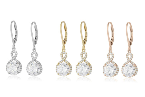 Infinity Crystal Drop Earrings Made with Swarovski Crystal in White Gold, Yellow Gold, and Rose Gold - ALILY  www..com fashion jewelry for women