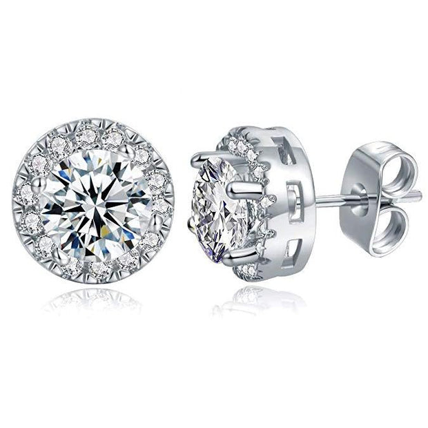 White Halo Stud Earrings in Silver Plating - 2 Options ITALY Design