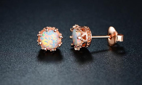 Fire Opal Crown Stud Earrings in 18K Rose Gold Plating, Earring, ALILY , ALILY   jewelryjewelry deals, swarovski crystal jewelry, groupon jewelry,, jewelry for mom, 