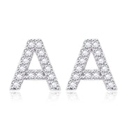 Austrian Crystals Pave Letter Stud Monogram Initial Earrings in 18K White Gold Filled ITALY Design  - ALILY