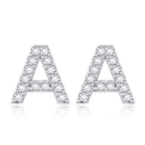 Austrian Crystals Pave Letter Stud Monogram Initial Earrings in 18K White Gold Filled ITALY Design  - ALILY