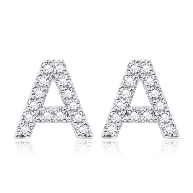 Austrian Crystals Pave Letter Stud Monogram Initial Earrings in 18K White Gold Filled ITALY Design  - ALILY