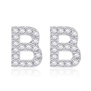 Austrian Crystals Pave Letter Stud Monogram Initial Earrings in 18K White Gold Filled ITALY Design  - ALILY