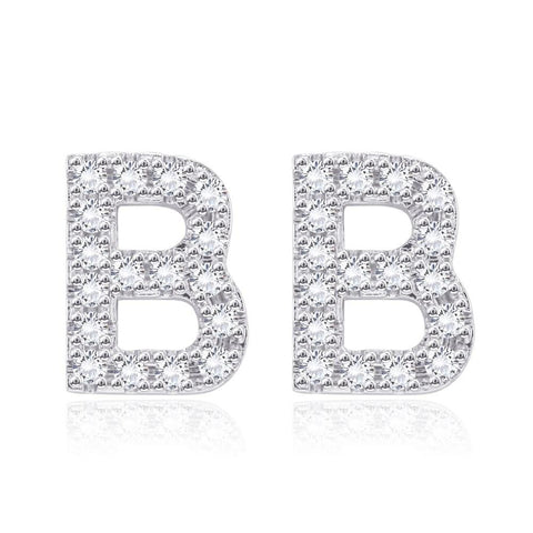 Austrian Crystals Pave Letter Stud Monogram Initial Earrings in 18K White Gold Filled ITALY Design  - ALILY