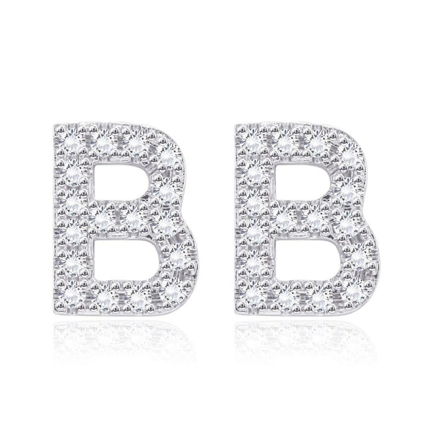 Austrian Crystals Pave Letter Stud Monogram Initial Earrings in 18K White Gold Filled ITALY Design  - ALILY