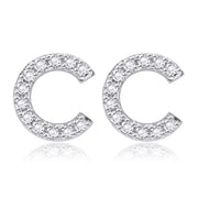 Austrian Crystals Pave Letter Stud Monogram Initial Earrings in 18K White Gold Filled ITALY Design  - ALILY