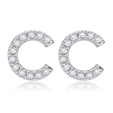 Austrian Crystals Pave Letter Stud Monogram Initial Earrings in 18K White Gold Filled ITALY Design  - ALILY