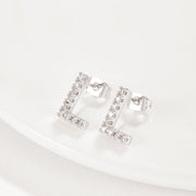 Austrian Crystals Pave Letter Stud Monogram Initial Earrings in 18K White Gold Filled ITALY Design  - ALILY