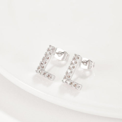 Austrian Crystals Pave Letter Stud Monogram Initial Earrings in 18K White Gold Filled ITALY Design  - ALILY