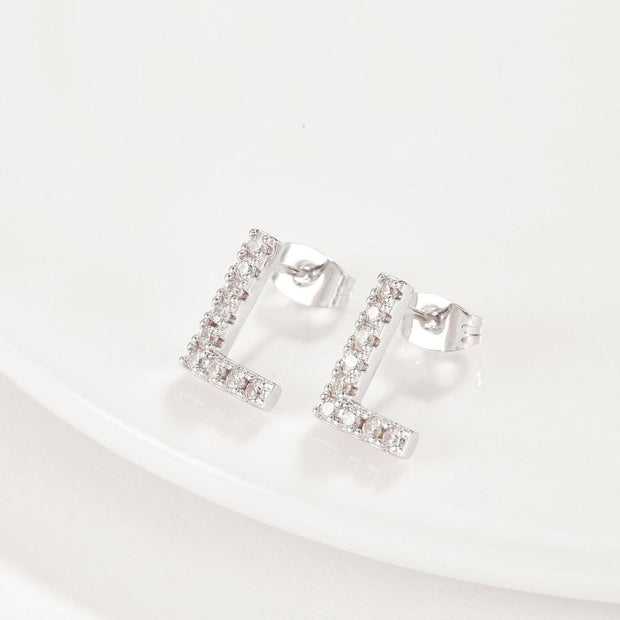 Austrian Crystals Pave Letter Stud Monogram Initial Earrings in 18K White Gold Filled ITALY Design  - ALILY