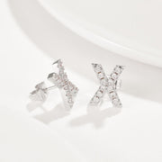 Austrian Crystals Pave Letter Stud Monogram Initial Earrings in 18K White Gold Filled ITALY Design  - ALILY