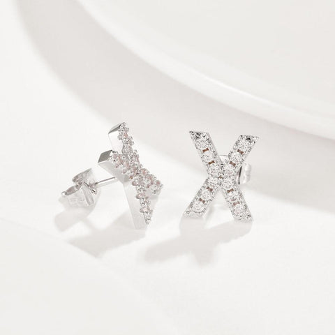 Austrian Crystals Pave Letter Stud Monogram Initial Earrings in 18K White Gold Filled ITALY Design  - ALILY