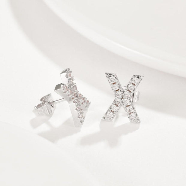 Austrian Crystals Pave Letter Stud Monogram Initial Earrings in 18K White Gold Filled ITALY Design  - ALILY