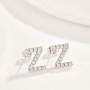 Austrian Crystals Pave Letter Stud Monogram Initial Earrings in 18K White Gold Filled ITALY Design  - ALILY
