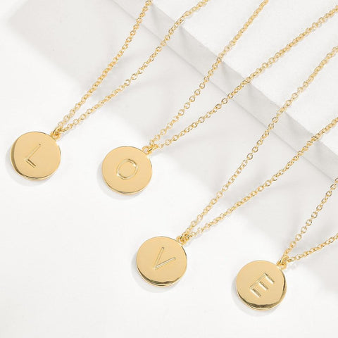 Smooth Disc Initial Necklace in 18K Gold Filled - 26 Letters Available ITALY Design  - ALILY