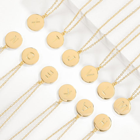 Smooth Disc Initial Necklace in 18K Gold Filled - 26 Letters Available ITALY Design  - ALILY