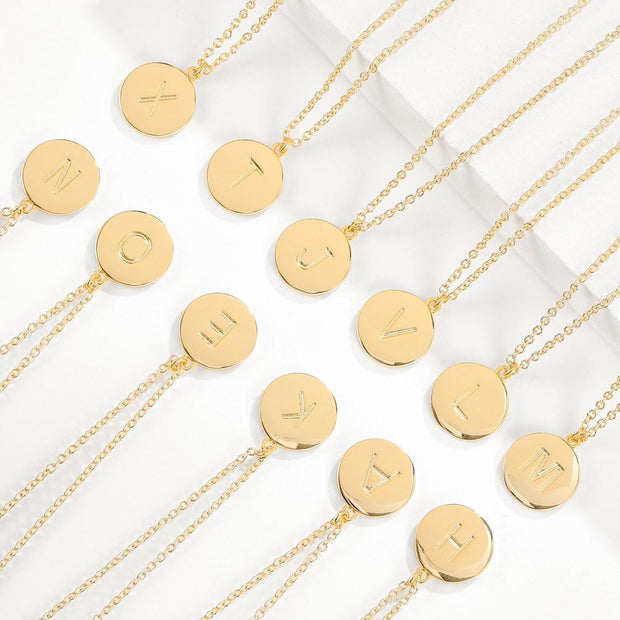 Smooth Disc Initial Necklace in 18K Gold Filled - 26 Letters Available ITALY Design  - ALILY
