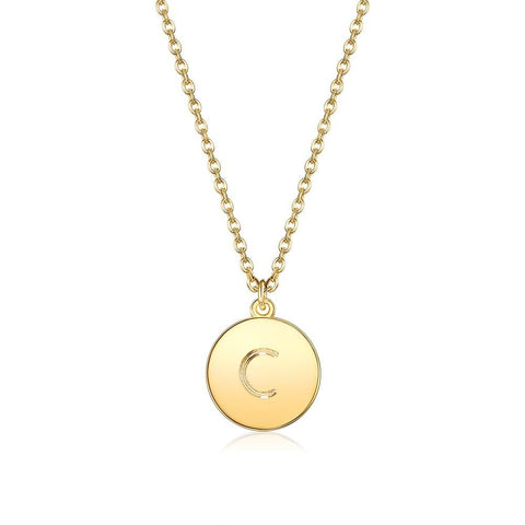 Smooth Disc Initial Necklace in 18K Gold Filled - 26 Letters Available ITALY Design  - ALILY