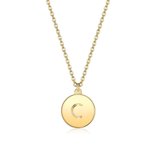 Smooth Disc Initial Necklace in 18K Gold Filled - 26 Letters Available ITALY Design  - ALILY